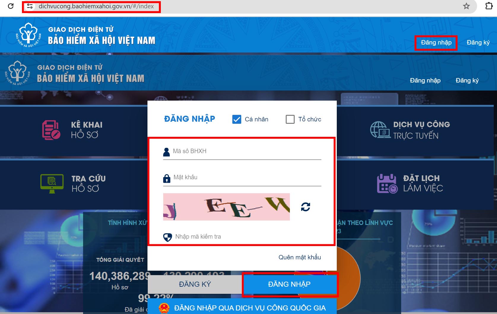 Đăng nhập vào Cổng Dịch vụ công của BHXH Việt Nam