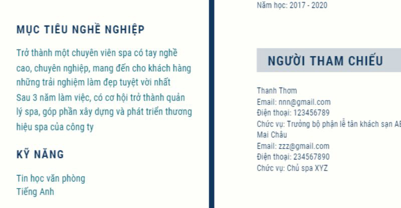 cách viết mục tiêu nghề nghiệp tron cv làm đẹp spa