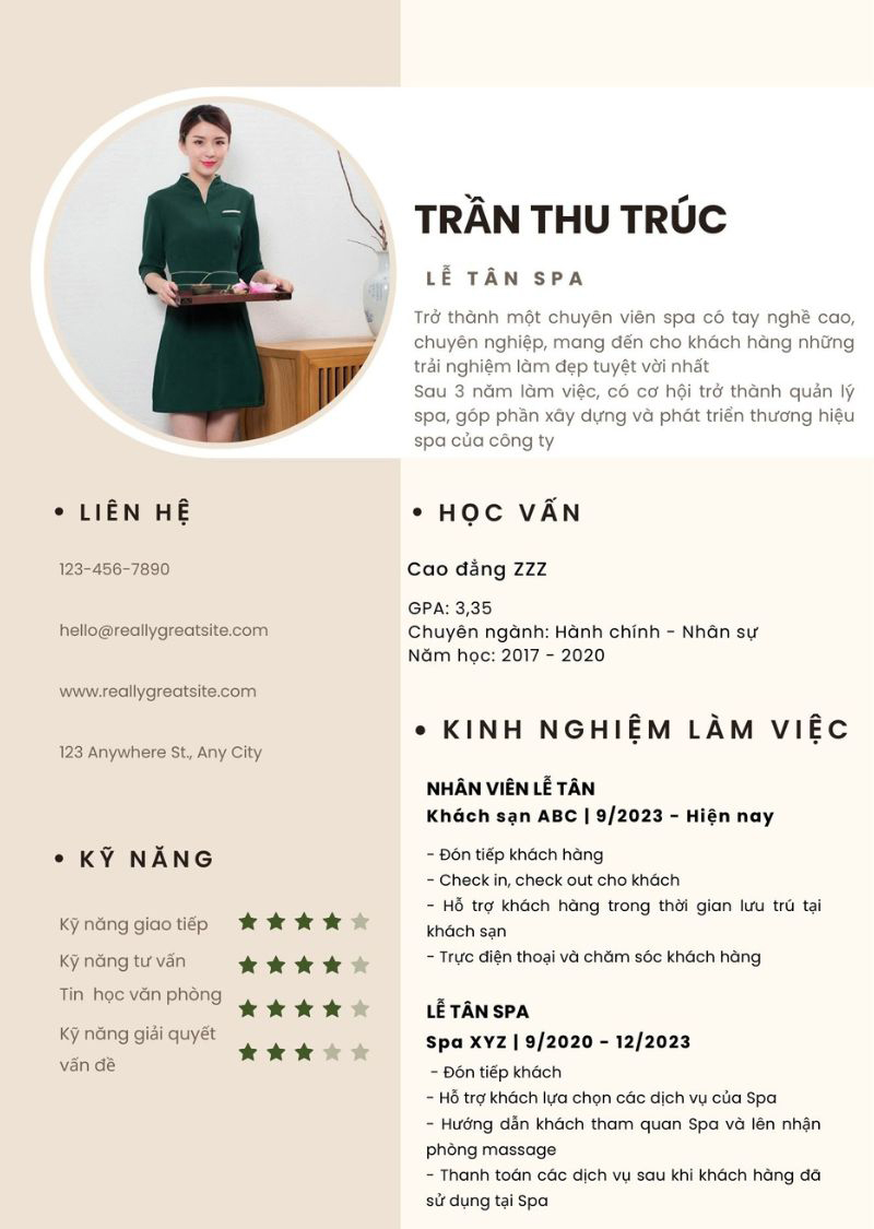 mẫu cv làm đẹp spa chuyên nghiệp