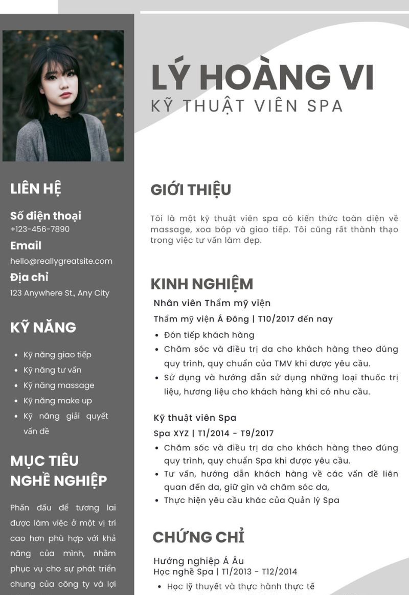 mẫu cv làm đẹp spa hiện đại