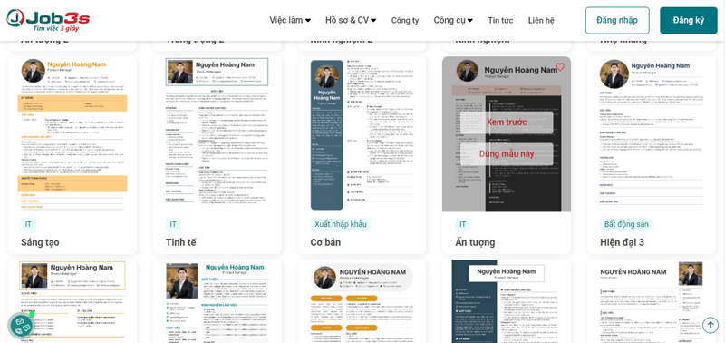 tham khảo các mẫu cv đẹp tại job3s