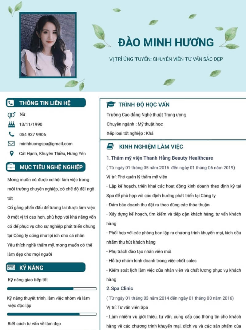 một số lưu ý khi viết cv làm đẹp spa