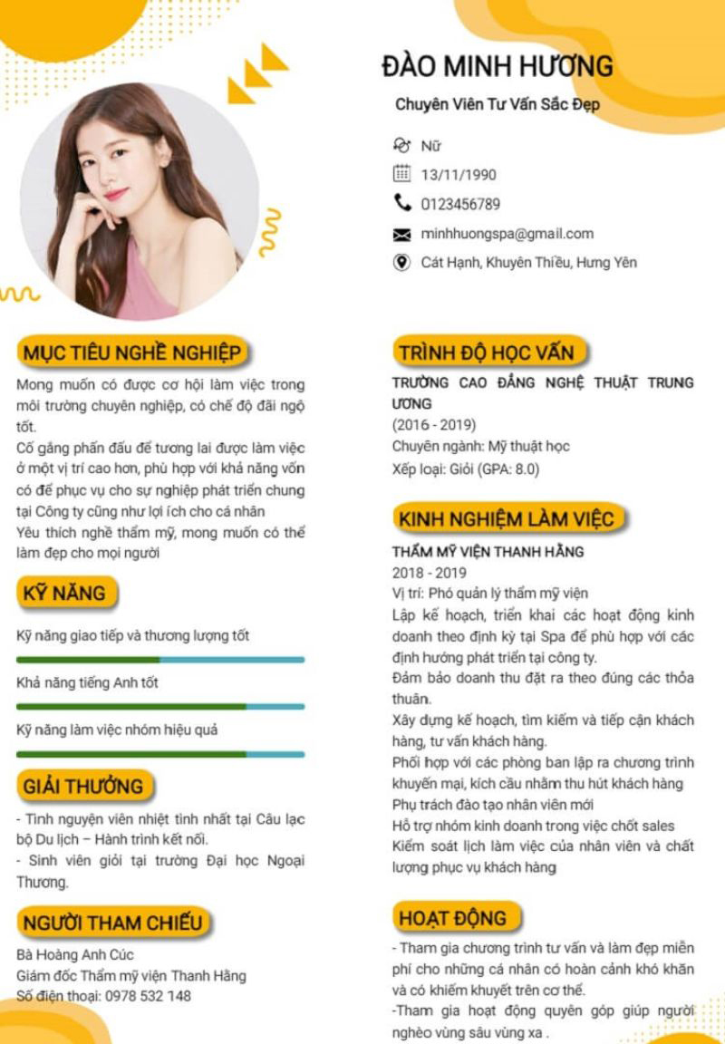 mẫu cv làm đẹp spa đẹp