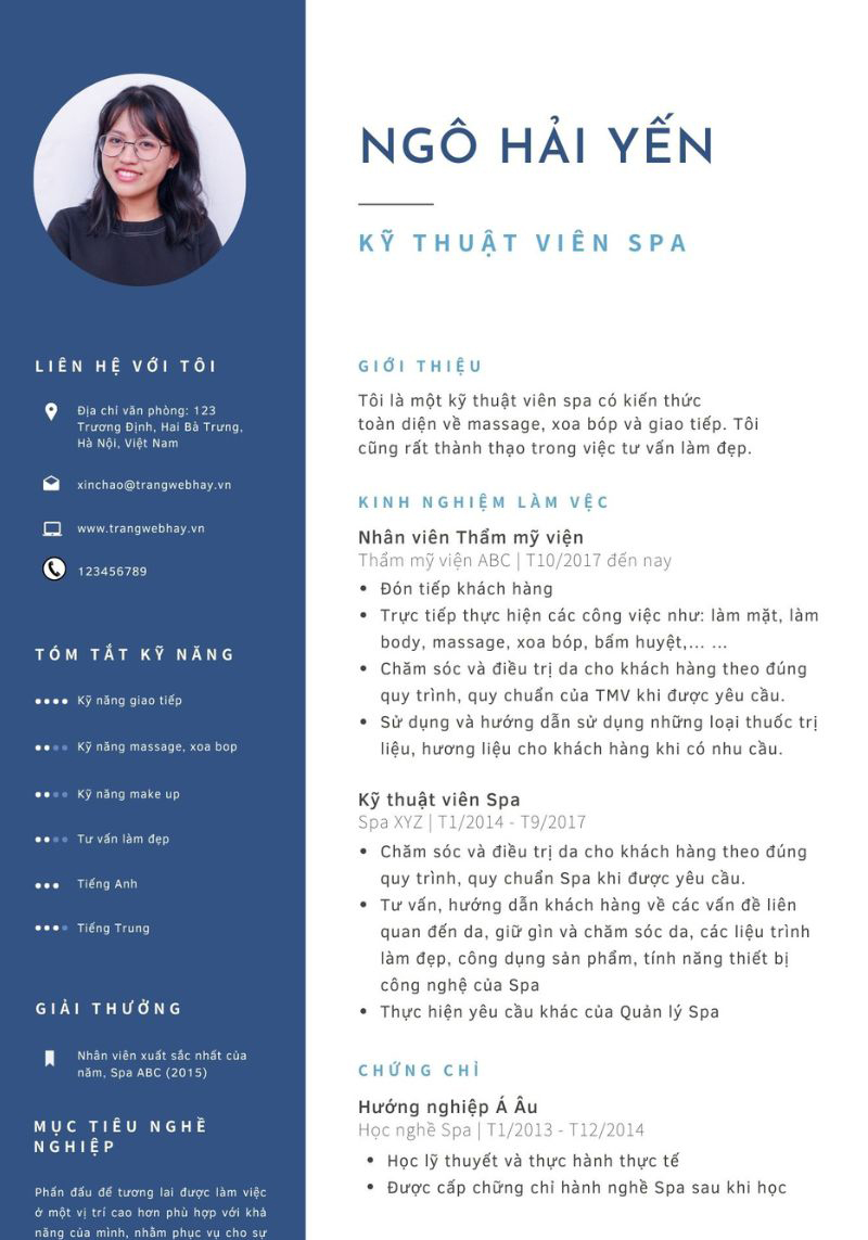 mẫu cv làm đẹp spa sáng tạo