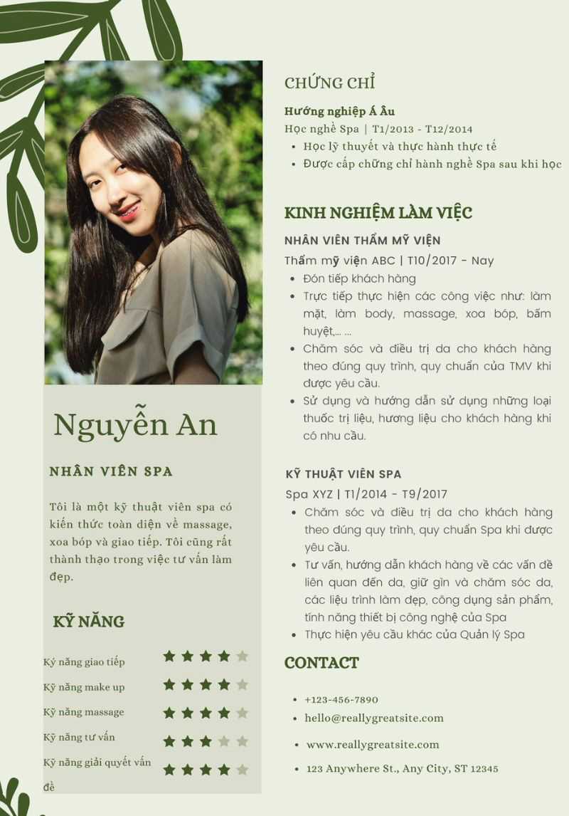 mẫu cv làm đẹp spa chuyên nghiệp