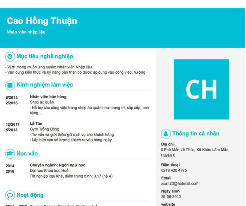 mẫu cv nhập liệu sáng tạo