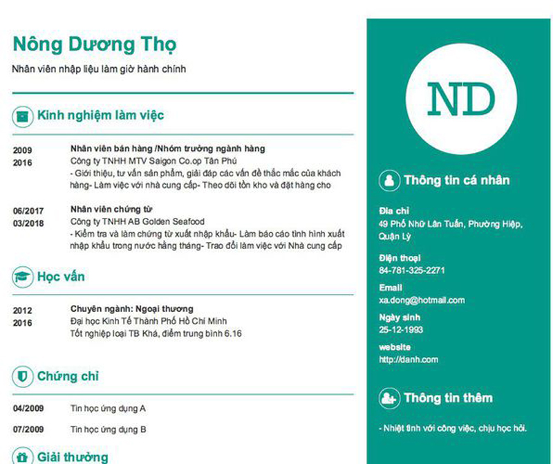 mẫu cv nhập liệu đẹp mắt
