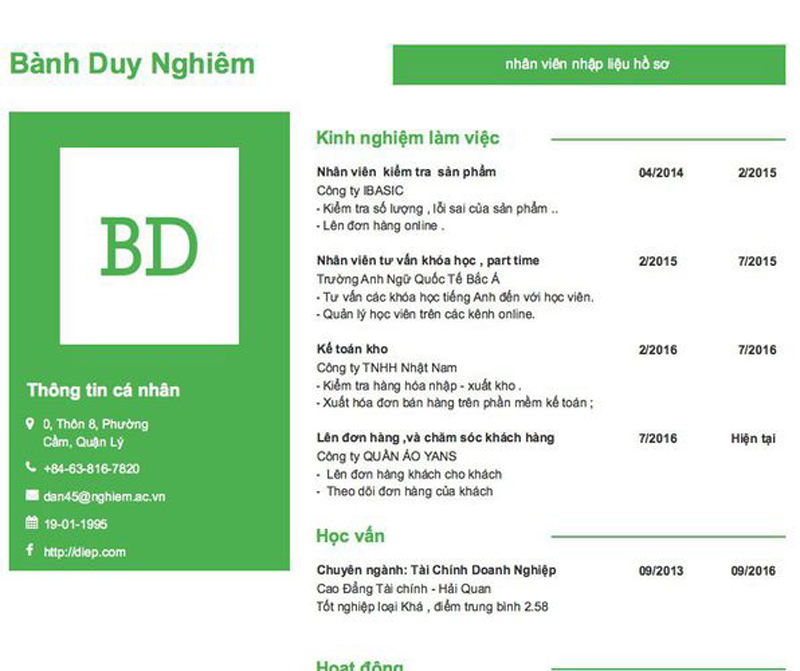 mẫu cv nhập liệu thu hút nhà tuyển dụng