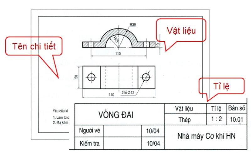 Cách đọc bản vẽ cơ khí bước 1 chính là xem thông tin tổng quan bản vẽ và đọc các nội dung tại khung tên