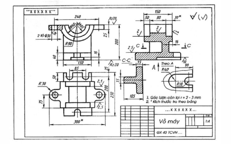 Đọc những kích thước chung cũng như kích thước thành phần các chi tiết