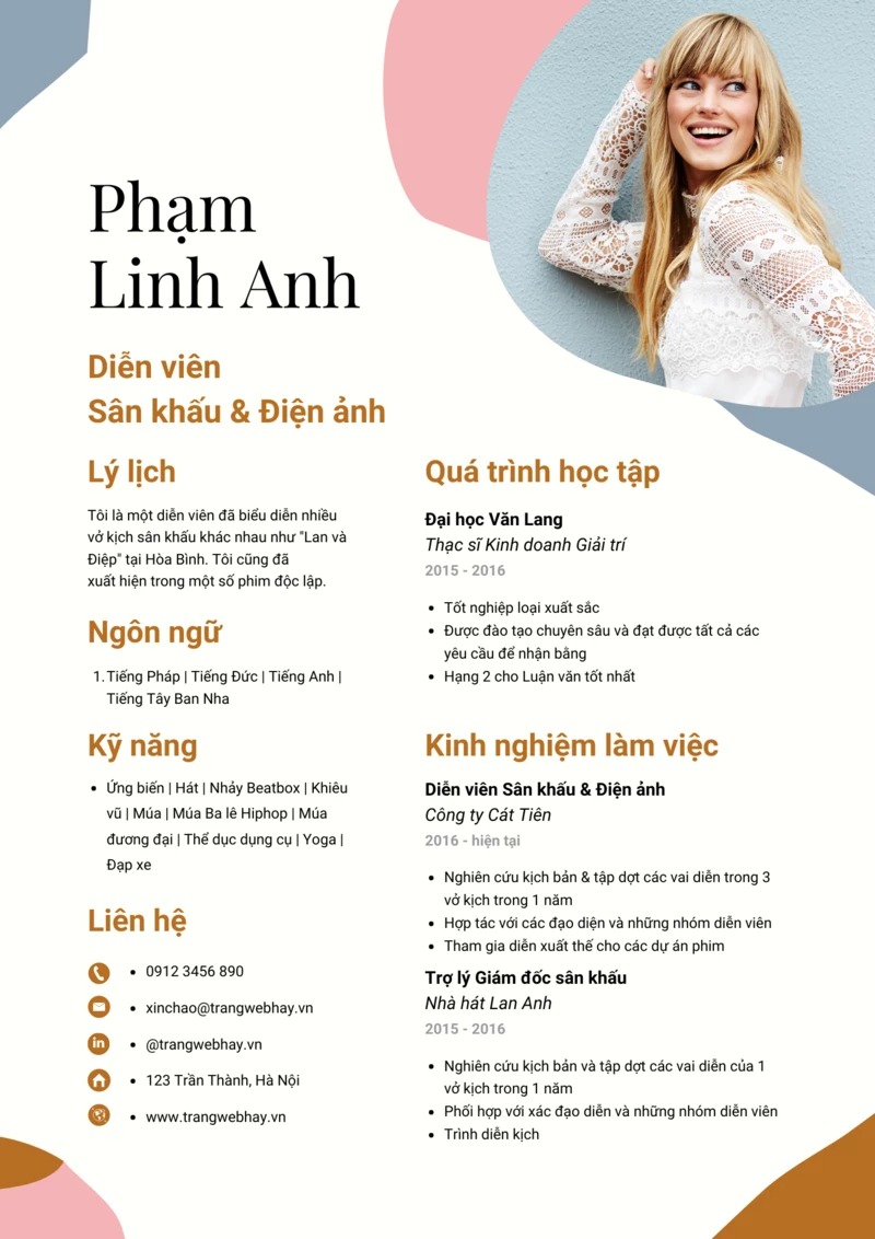 CV Nghệ thuật - Điện ảnh ấn tượng phải có đầy đủ các thông tin cần thiết