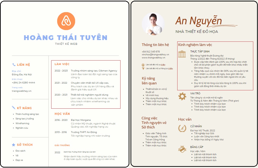 Kinh nghiệm cá nhân nên được viết dưới dạng gạch đầu dòng, có thể viết theo trình tự thời gian từ gần đến xa hoặc từ xa đến gần