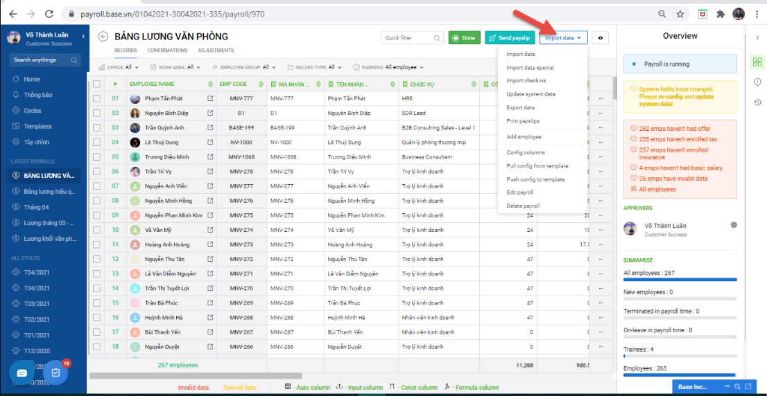 Minh họa phần mềm tính lương BasePayroll