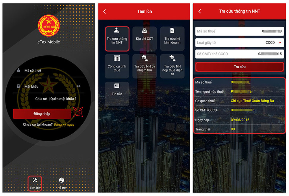 Cách tra cứu MSTCN trên ứng dụng eTax Mobile