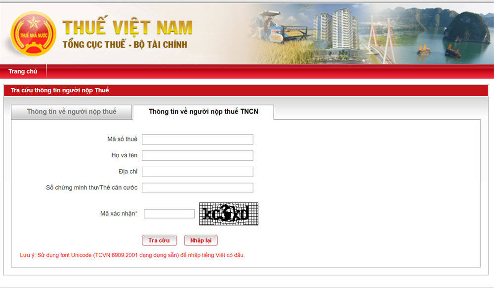 Tra mã số thuế cá nhân tại website của Tổng cục thuế