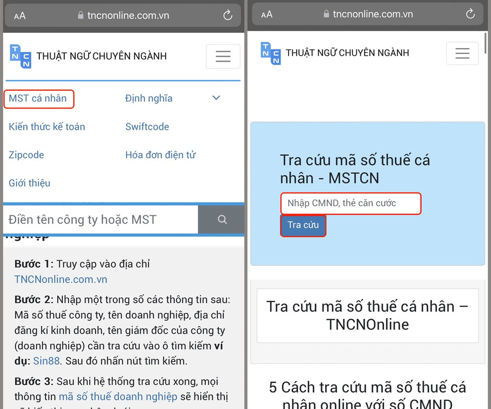 Tra cứu MSTCN online tại Website TNCNonline.com.vn